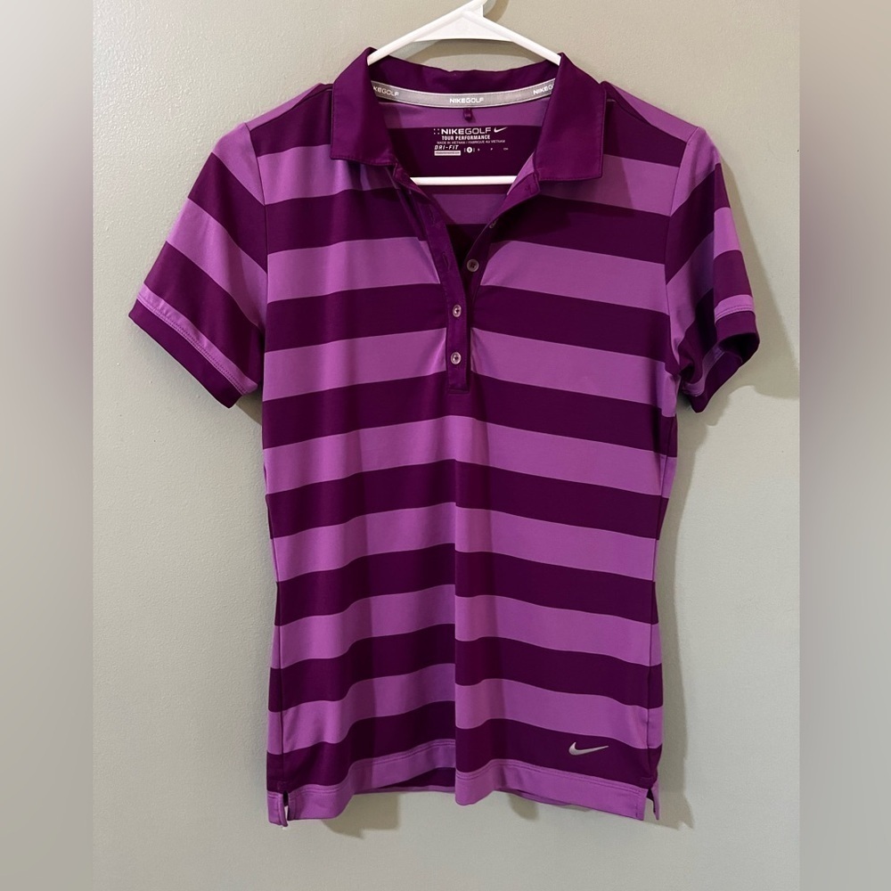 Nike Golf 585868 502 Women's Sz S Purple Bold Stripe  Polo Shirt $70